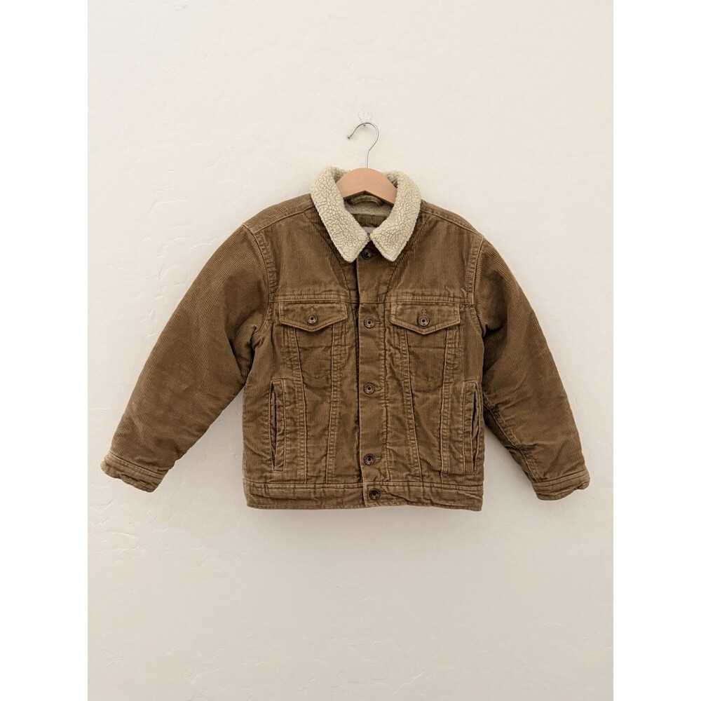 Old Navy Surplus Boys XS Corduroy Sherpa Jacket Brown Y2K Vintage 2000s